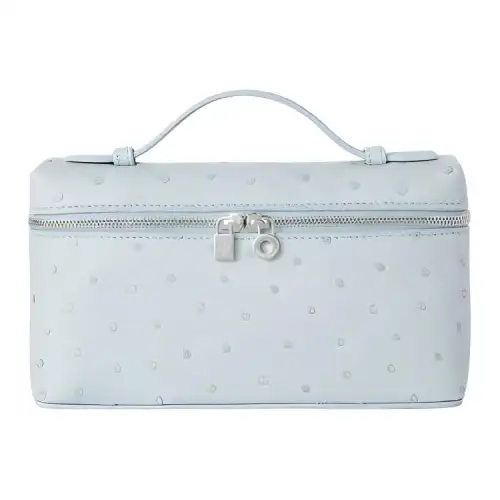 Loro Piana ExtraPocket Ostrich Leather Handbag Women's Mint Breeze & Antique Silver