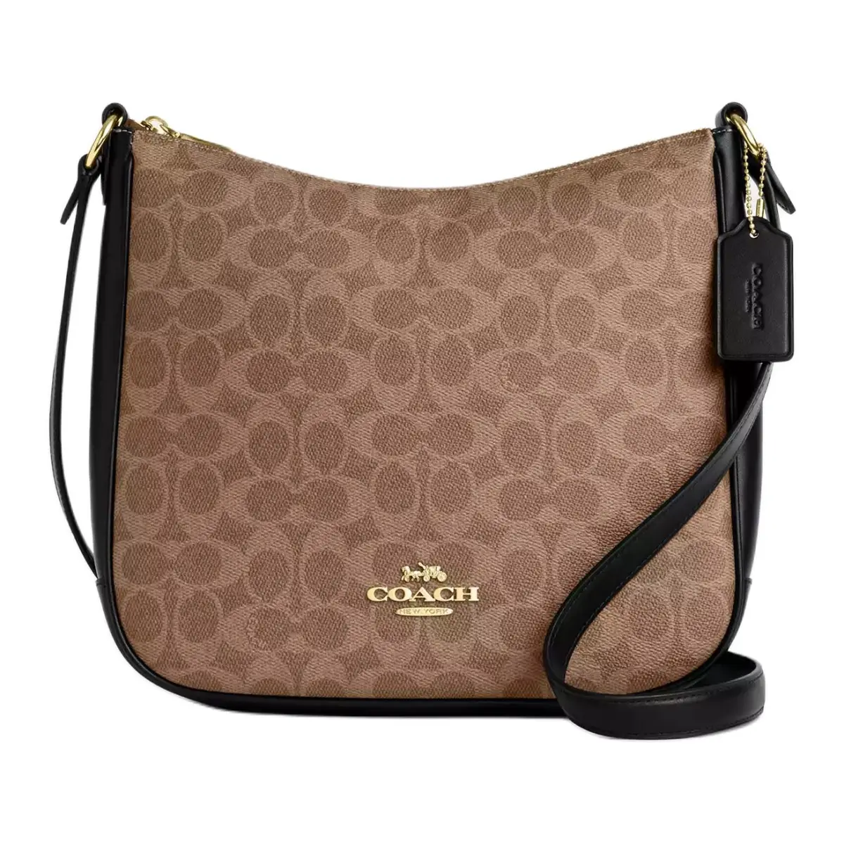 COACH Ellie Coated Canvas Crossbody Bag, Shoulder Bag Large Women's Khaki & Black