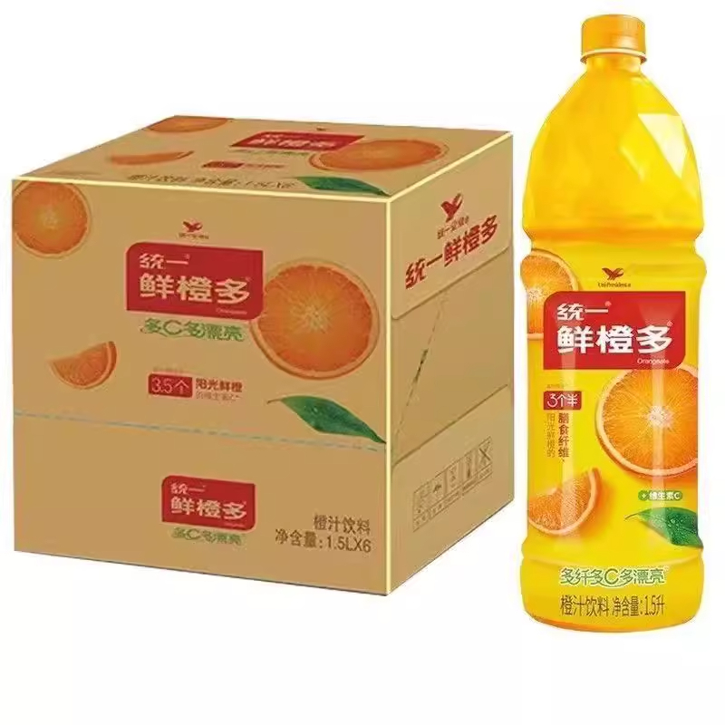 Uni-President Orange Flavor Fresh Orange 1.5L*2/4/6 Bottle Orange Juice Drink is Rich in Vitamin C and Dietary Fiber