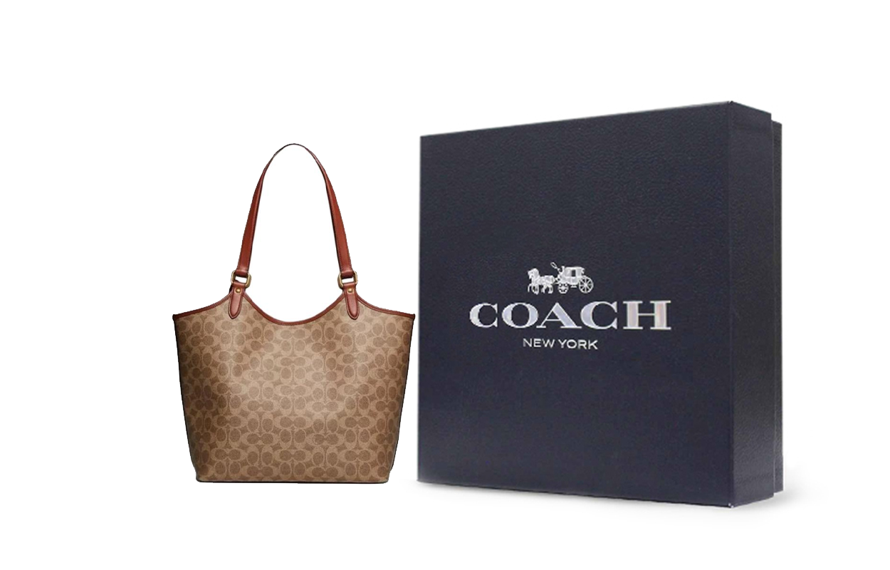 Женская сумка COACH Day 32 (коричнево-желтая)