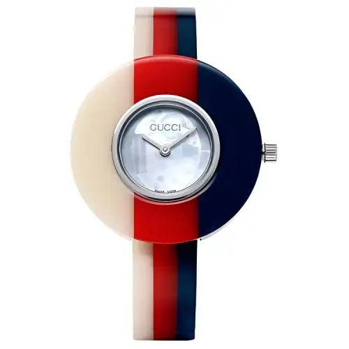 GUCCI Wrist Watches Quartz Movement Resin Strap 35mm Blue Dial Women's Watch 30m Water Resistant