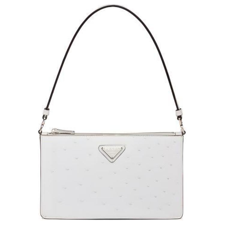 PRADA Prada, enamel, triangle, white one-shoulder bag, ostrich