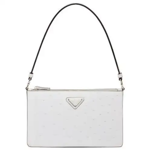 PRADA Ostrich Leather Handbag, Shoulder Bag Women's White
