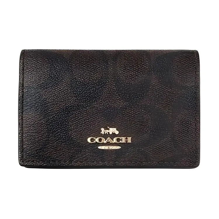 COACH Coated Canvas With Leather Card Holder Women's Brown & Black