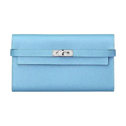 HERMES Epsom Calfskin Wallet Women's 7N Celeste Sky Blue