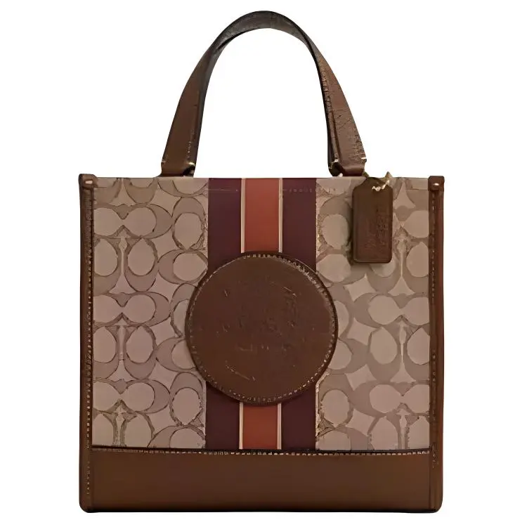 COACH Dempsey Fabric With Cow Leather Tote Handbags Small Women's Brown