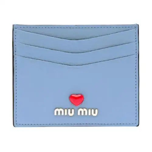 MIU MIU Leather Card Holder Mini Women's Interstellar Blue
