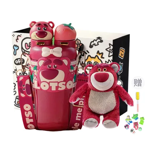 Disney Disney, strawberry, children's glass, straw with glass stainless steel, handheld hermetic teapot to go out, 550 volume, 550 ml