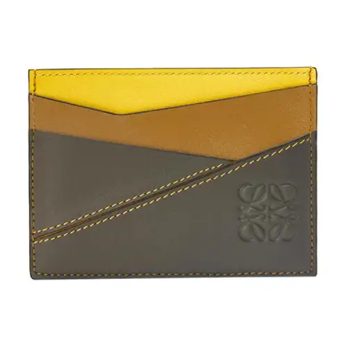 LOEWE Puzzle Calfskin Card Holder Men's Lemon/Khaki Green