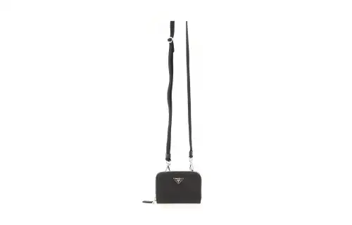 PRADA Leather Shoulder Bag, Coin Purse Unisex Black