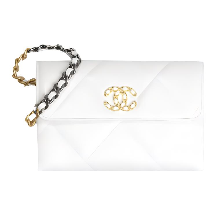 CHANEL 19Bag Lambskin Chain Clutch Women's White