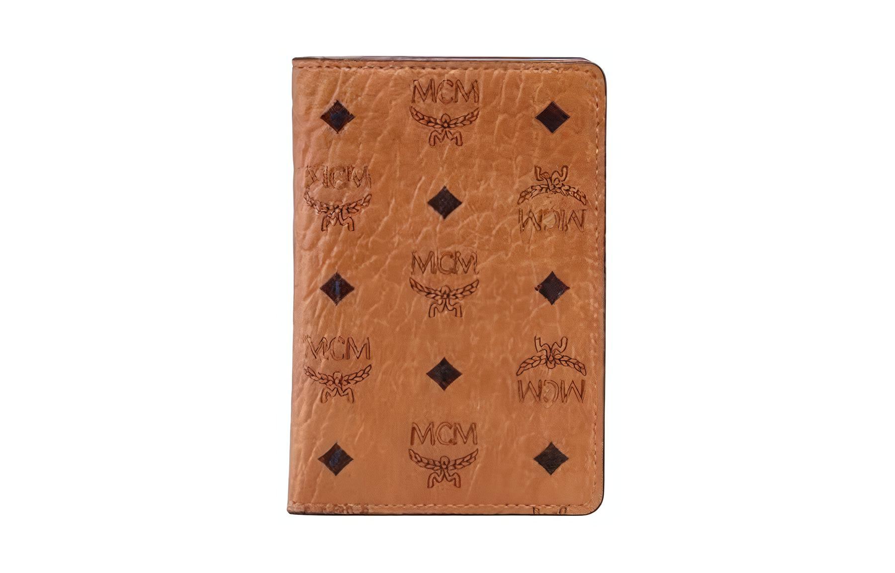 MCM Essential Visetos Origina Short Half-Fold Canvas Wallet Mini Men's Cognac