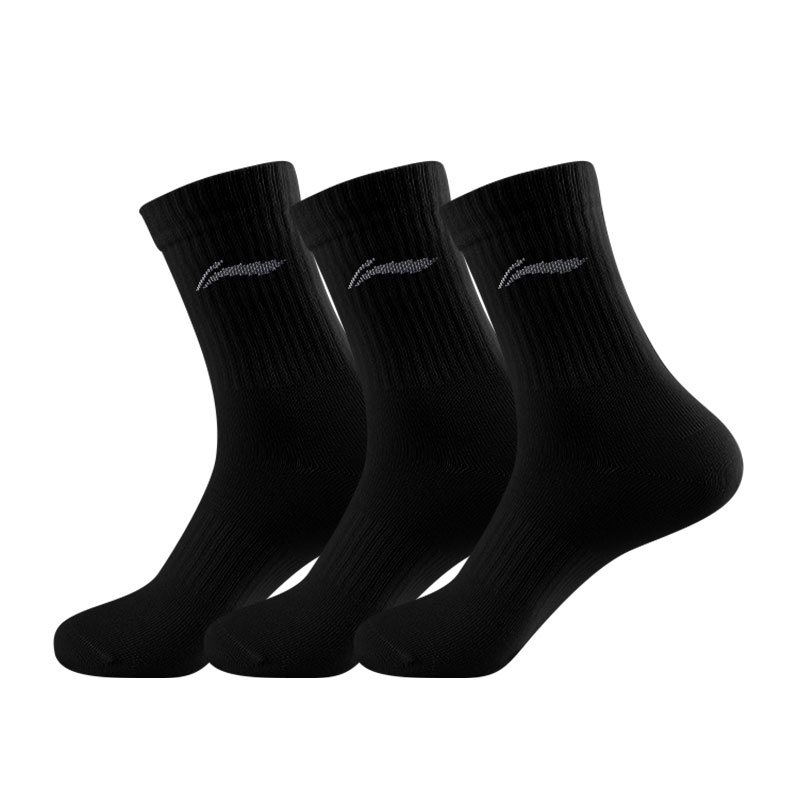 Li Ning Crew Socks Unisex Black White Gray