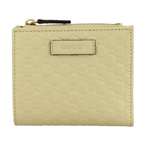 GUCCI Leather Card Holder, Wallet Women's Beige Yellow