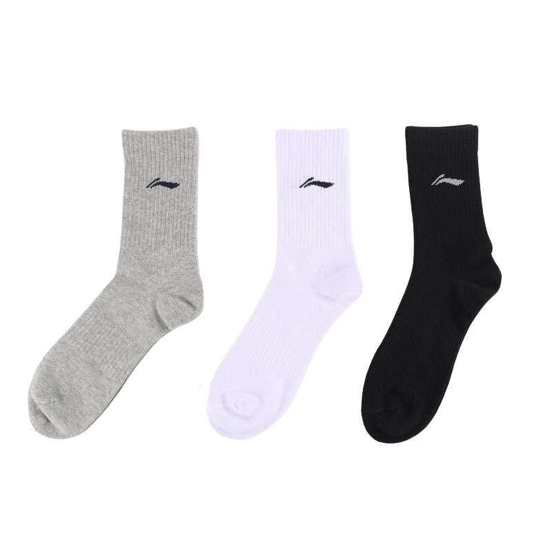 Li Ning Crew Socks Unisex Black White Gray