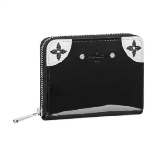 LOUIS VUITTON Zippy Glossy Finish Calfskin With Canvas Trim Wallet Coin Purse Regular Unisex Black Gray