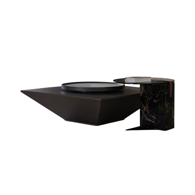 Jingshan Baisui Italian minimalist living room square coffee table with turntable tempered glass side table wabi-sabi style inverted triangle design coffee table
