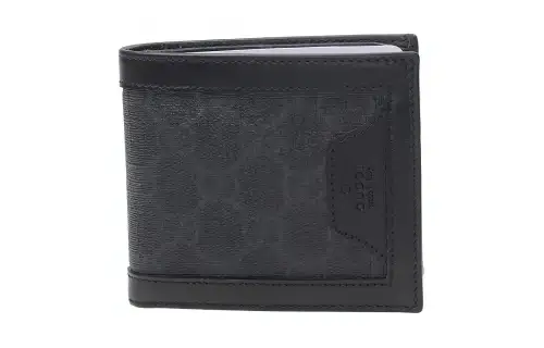 GUCCI Cowhide Patchwork Canvas Wallet Unisex Gray & Black