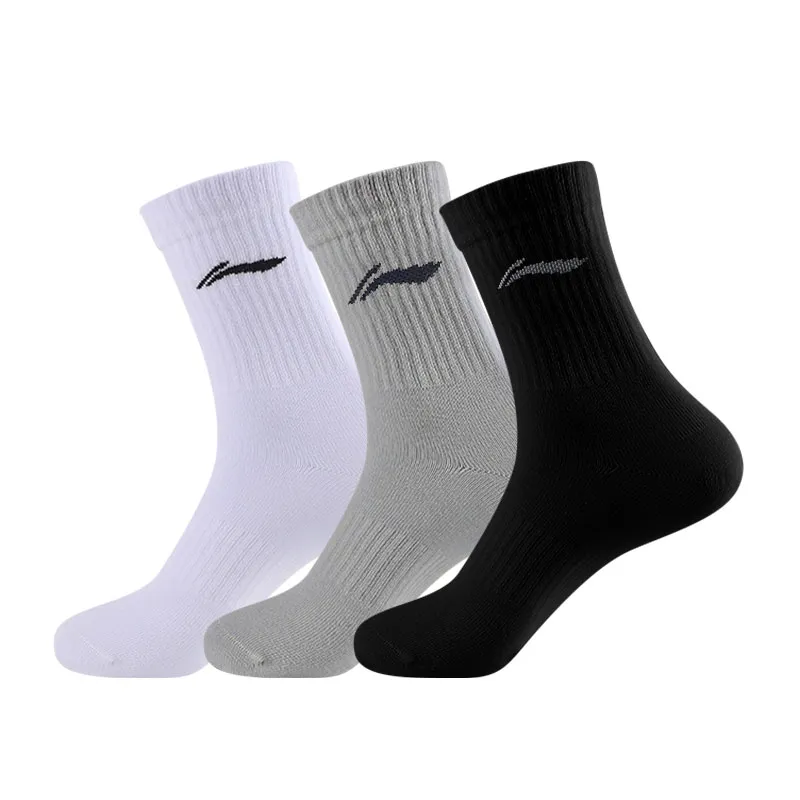 Li Ning Crew Socks Unisex Black White Gray