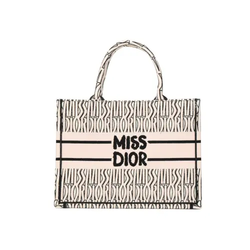 DIOR BookTote Embroidery Tote Bag, Shopping Bag, Handbag Medium Women's White & Light Pink