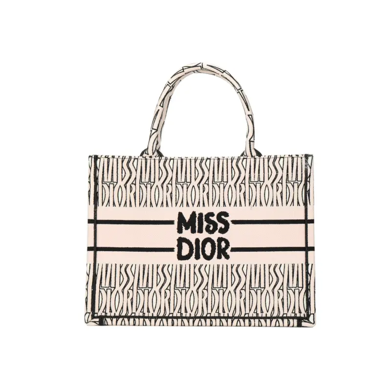 DIOR BookTote Embroidery Tote Bag, Shopping Bag, Handbag Medium Women's White & Light Pink