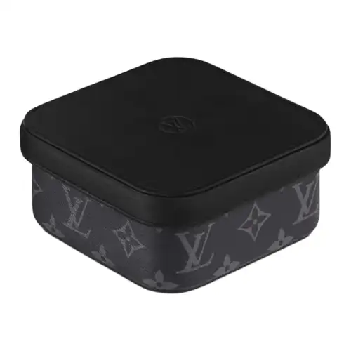 LOUIS VUITTON Canvas With Leather Storage Box Medium Unisex Black Gray