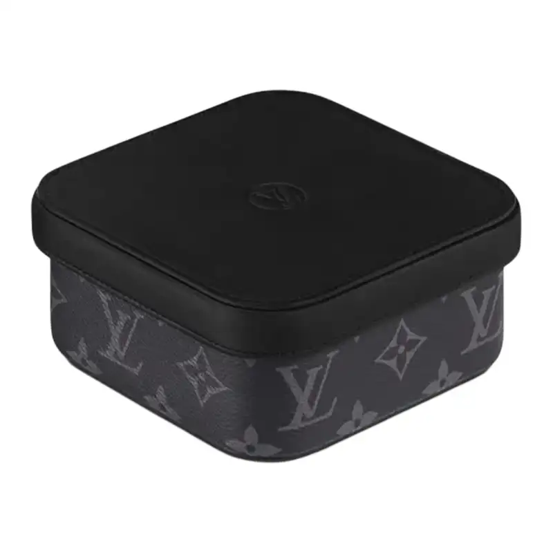 LOUIS VUITTON Canvas With Leather Storage Box Medium Unisex Black Gray