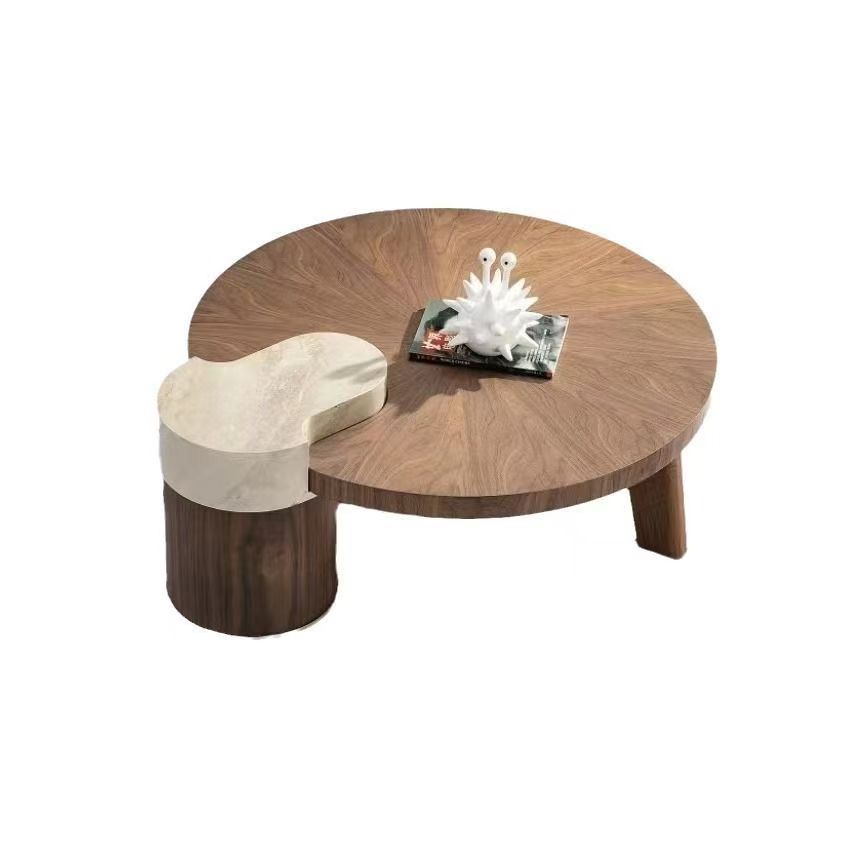 Jingshan Baisui Italian minimalist modern coffee table round creative black walnut veneer small apartment living room home designer high-end sense