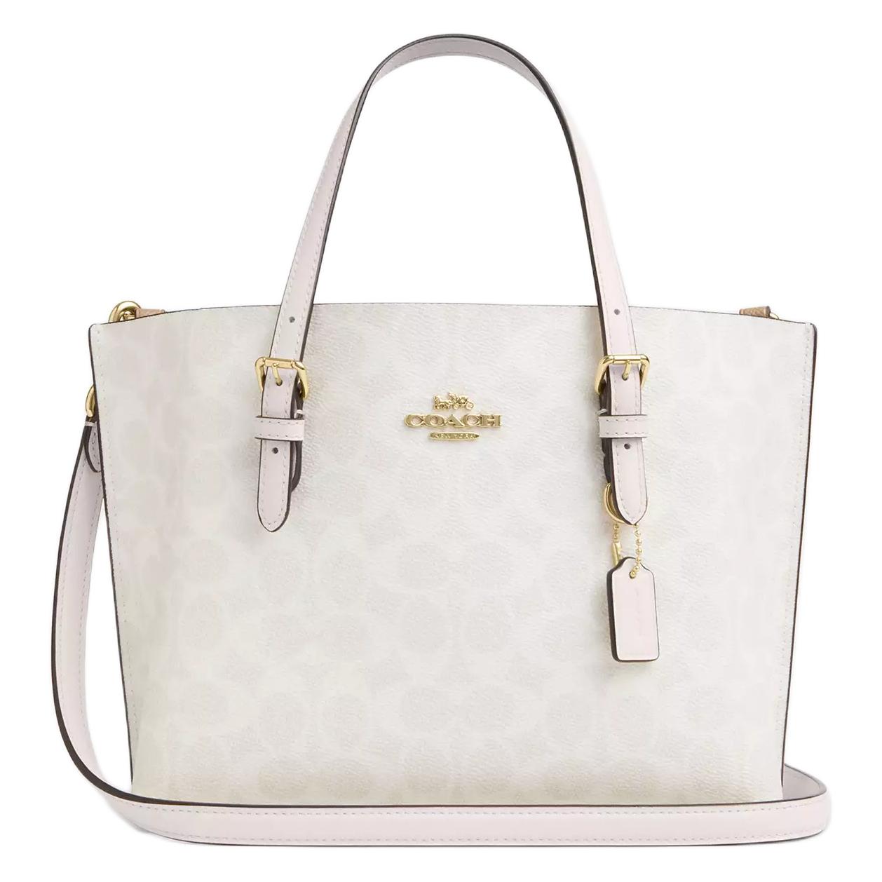 COACH Coach Mollie Logo Removable Shoulder Strap Artificial Leather Shoulder Crossbody Tote Bag Shopping Bag Handbag 25 Women's White