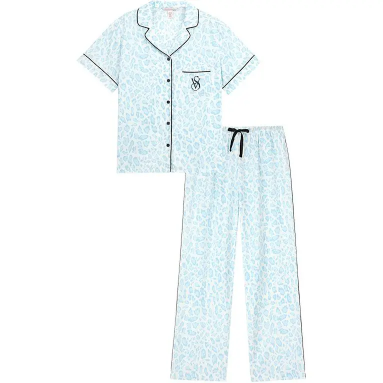 Victoria's Secret Pajama Set Women's Blue Leopard Print