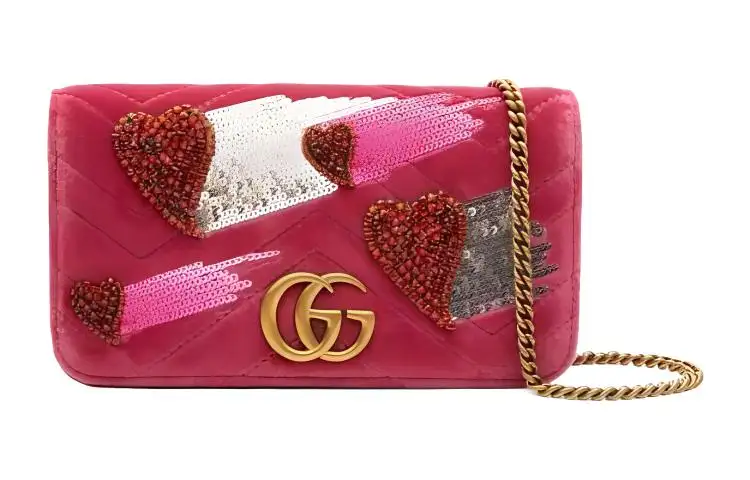 GUCCI Marmont Velvet Shoulder Bag, Crossbody Bag Mini Women's Pink