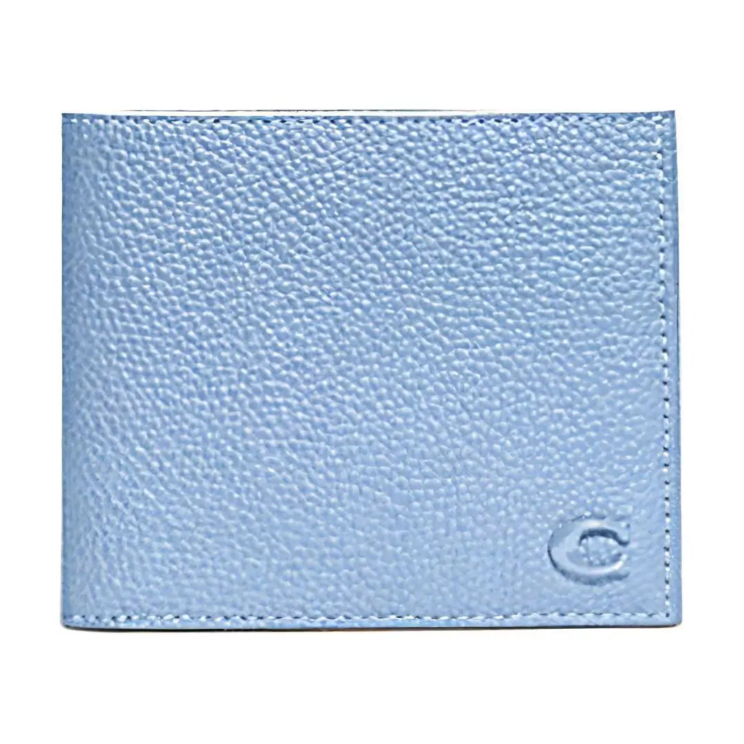 COACH Billfold Wallet Pebbled Leather Wallet Women's Blue