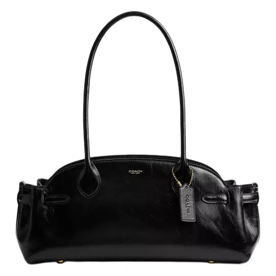 COACH Empire Carryall Glazed Surface Leather Shoulder Bag Large Women's Black