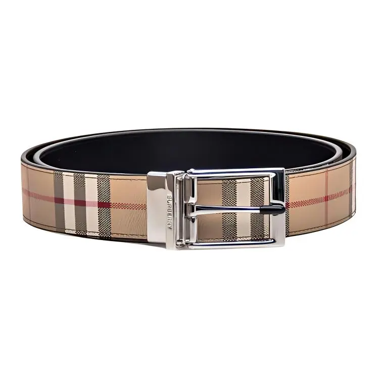 Burberry Polyurethane Leather Belts Men's Beige 3.5cm
