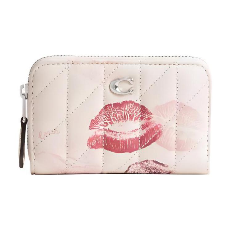 COACH Coach Zip Around Essential 11 Lip Print Nappa Leather Wallet Mini Women's Chalk Multicolor