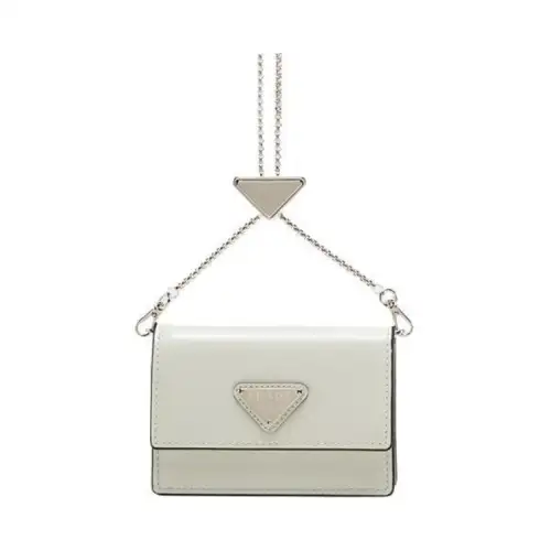 PRADA Saffiano Cow Leather Wallet Card Holder Card Holder Women's White