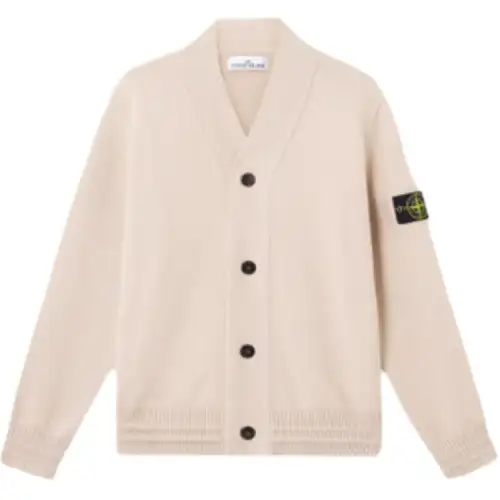 STONE ISLAND Logo Patch V Neck Cardigan