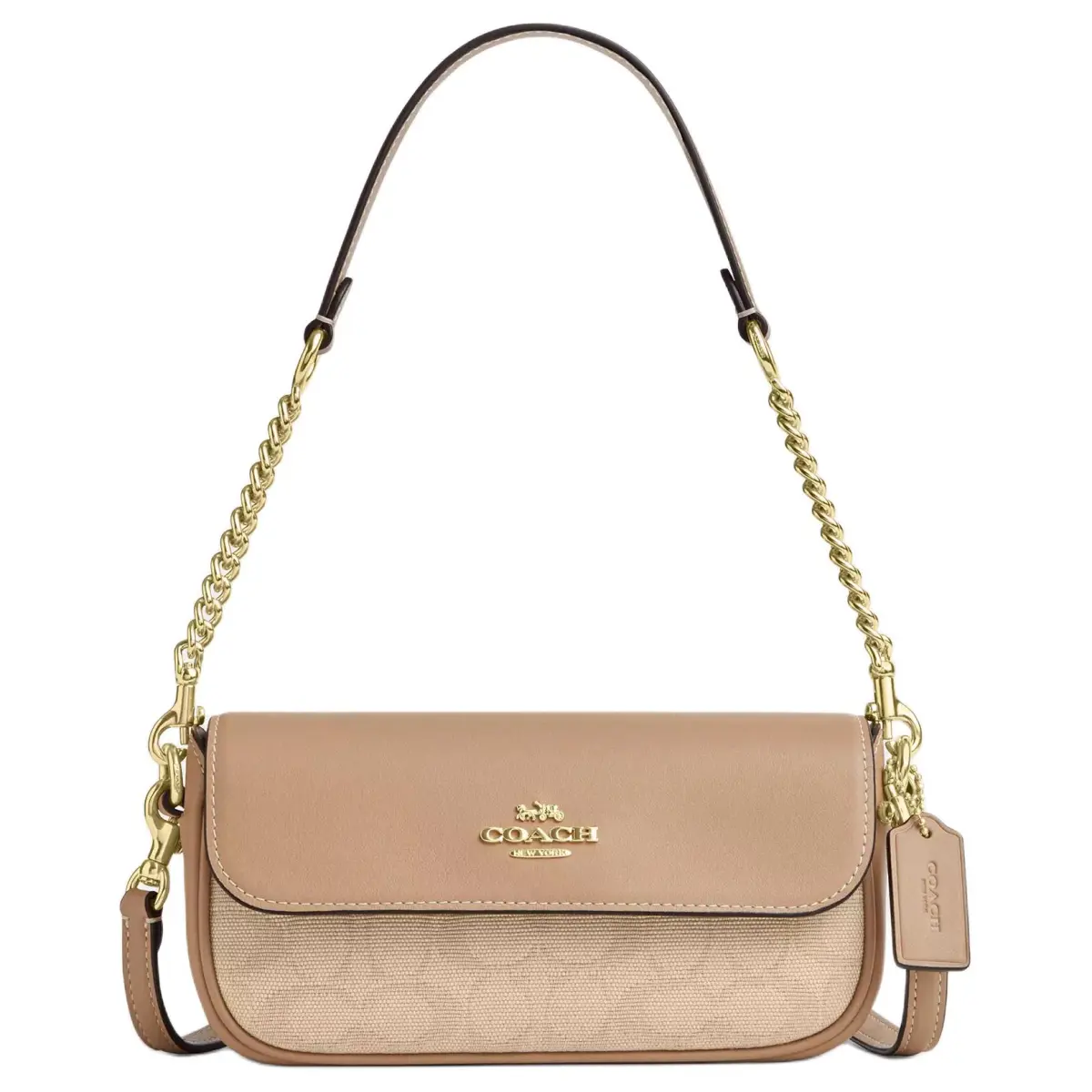 COACH Hailey Coated Canvas With Leather Shoulder Bag Small Women's Natural & Brown