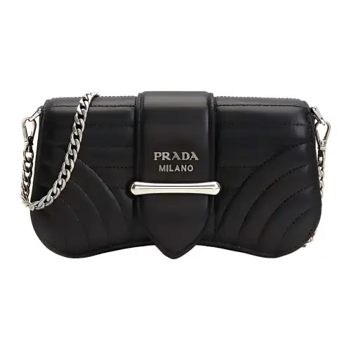 PRADA Logo Cow Leather Shoulder Bag Regular Women's Black