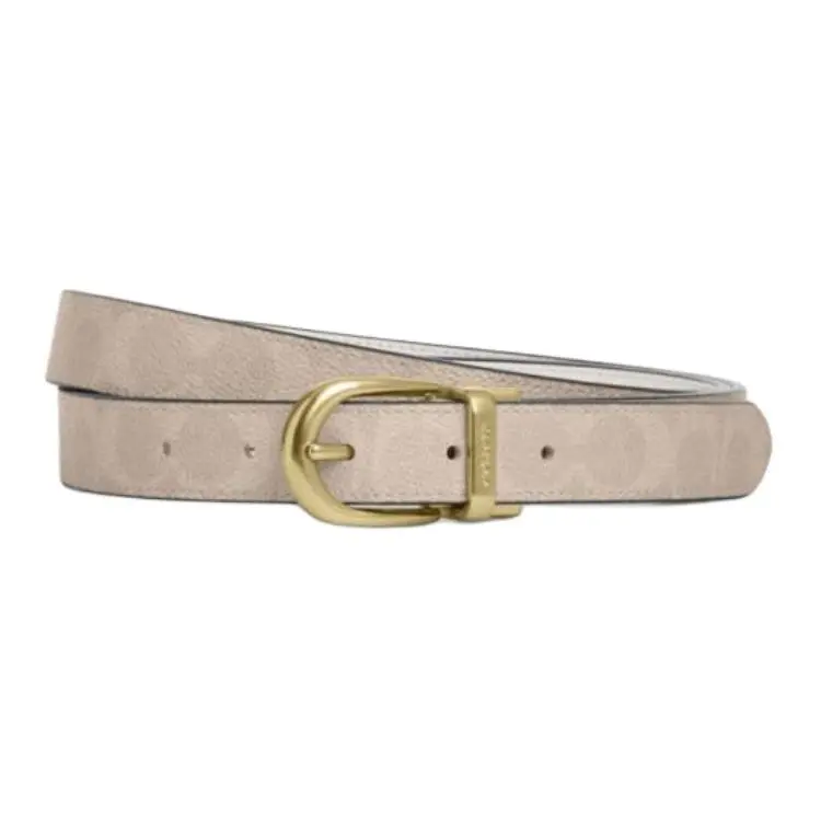 COACH PU Artificial Leather, Cow Leather Belts Women's Sand Yellow/White Width 2.5cm