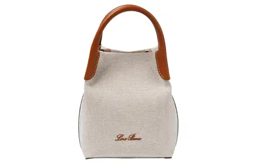 Loro Piana Cotton Linen Blend Canvas Bucket Bag Handbag Women's Beige Gray
