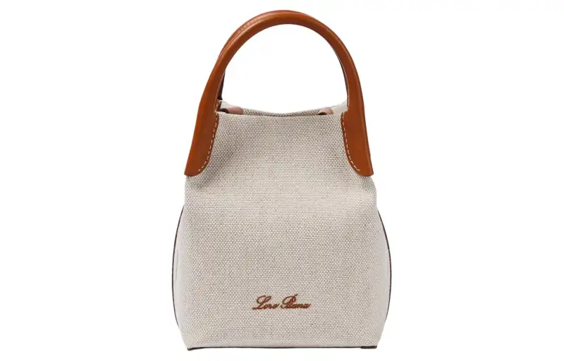 Loro Piana Cotton Linen Blend Canvas Bucket Bag Handbag Women's Beige Gray