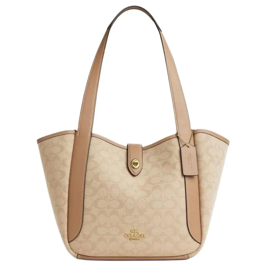 COACH Hadley Fabric With Leather Tote Bag, Shopping Bag, Handbag, Shoulder Bag Large Women's Deep Natural Mixed Color