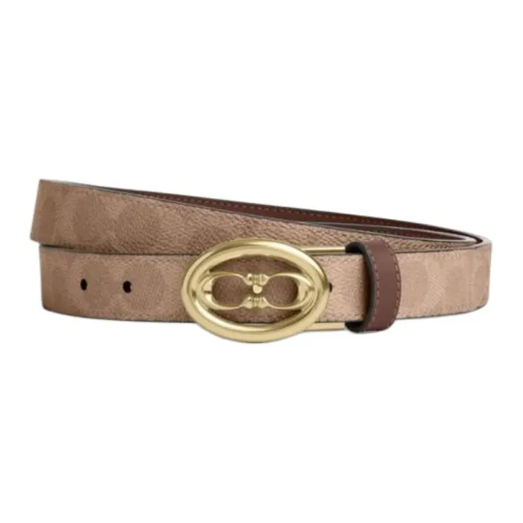 COACH PU Artificial Leather, Cow Leather Belts Women's Brown Yellow Width 2.5cm