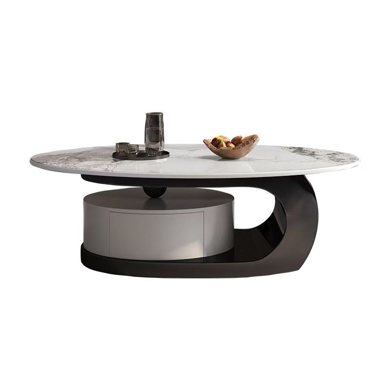 Jingshan Baisui Italian minimalist modern simple living slate light luxury tea table modern living room home storage designer oval tea table