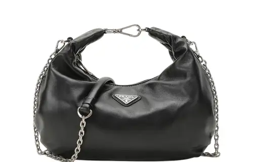 PRADA Saffiano Zip Closure Sheepskin Shoulder Bag Regular Women's Black