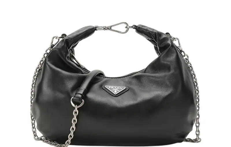 PRADA Saffiano Zip Closure Sheepskin Shoulder Bag Regular Women's Black