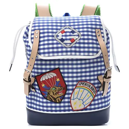 GUCCI Fabric Canvas With Leather Backpack Kids' Blue/White