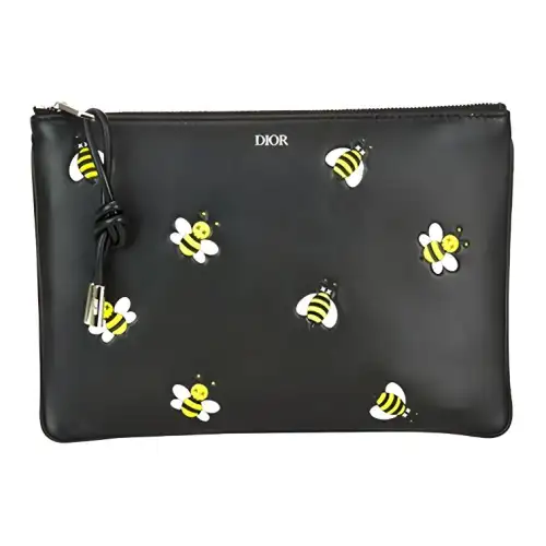 DIOR Cow Leather Clutch Unisex Black