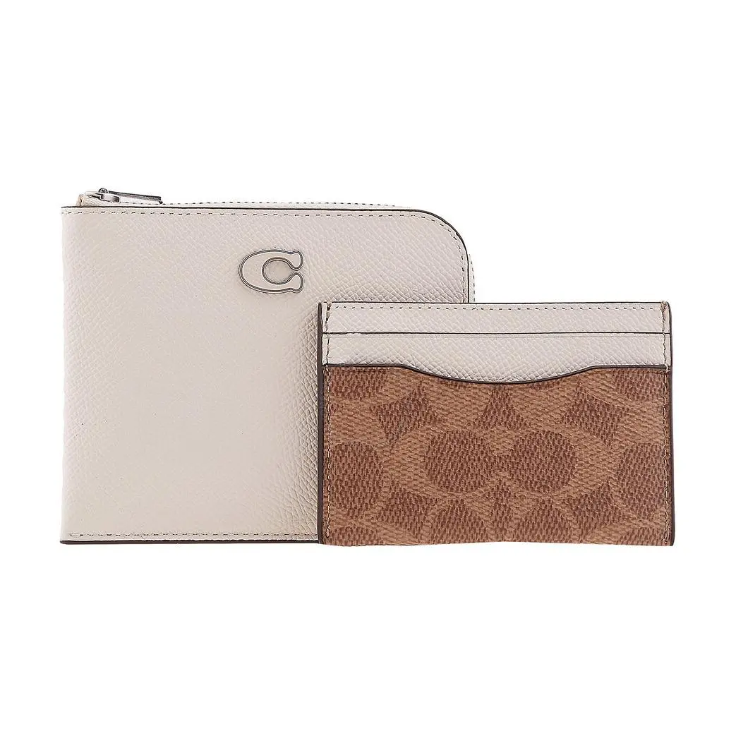 COACH Leather Wallet Regular Women's Chalk & Brown Umber